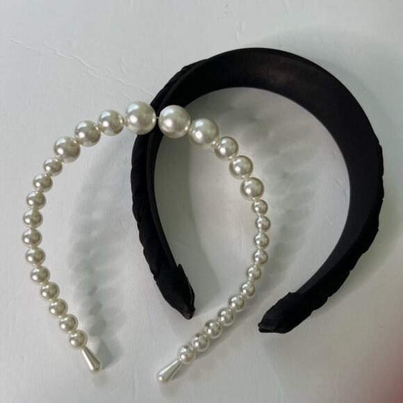 HEADBAND BUNDLE BLACK BRAIDED AND PEARL ONE SIZE - Picture 4 of 8